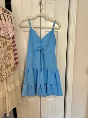 Altar'd State Women’s Light Blue Tiered Spaghetti-Strap Dress